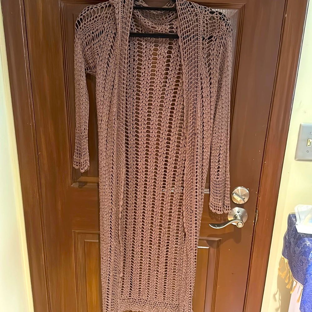 Solid Brown Casual Cardigan